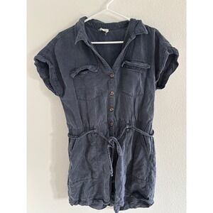 Nicole Miller Romper Womens Medium‎ Blue Linen Blend Utility Travel Resort Beach